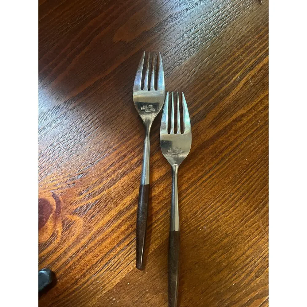 Vintage Interpur flatware wood handle forks Canoe Hearts Japan 2 pieces forks